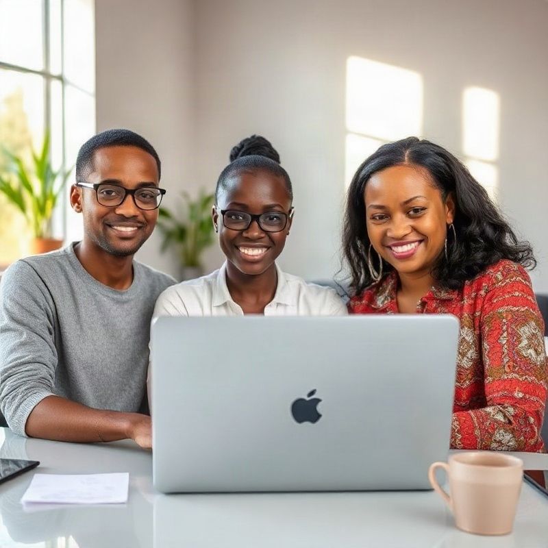 Pixelaterra's three-person Kenyan studio team working at their Eldoret office